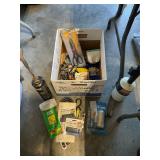 Box of misc. torch, scissors, and wrap straps