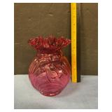 Fenton cranberry glass ruffled vase