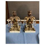 Brass & Marble Candlestick holders w prisms