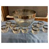 Vintage Glass Punchbowl with cups