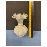 Milk glass ruffled edge vase