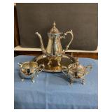 Silverplate tea pot w cream & sugar