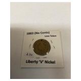 1883 liberty V nickel, no cents