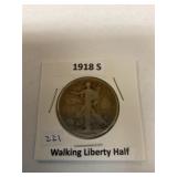 1918 S walking liberty half dollar