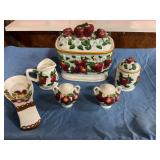 Ceramic canister, S/P, spoon rest, cream / sugar