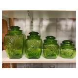 Emerald green glass canister set