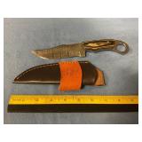 Damascus knife with sheath