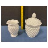 Fenton milk glass vase & canister