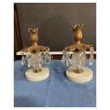 Brass & Marble Candlestick holders w prisms