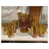 Indiana glass pitcher with 8 glasses