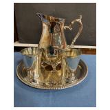 Silver Plate Pitcher & glasses