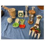 Spoon rest, timer, pill crusher & candlesticks