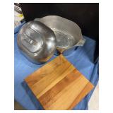 Stainless Wagner roaster and wood cutting board