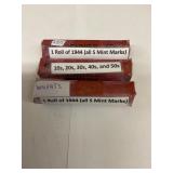 Three rolls of wheat pennies assorted dates