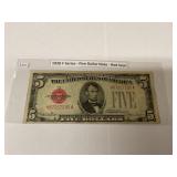 1928F series  five dollar note  red seal
