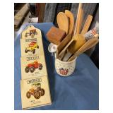 Cooking wood  utensils & metal letter holder