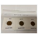 1917 P,D,S set- Lincoln cents