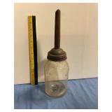 Vintage motor oil mason jar bottle