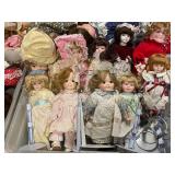 Lot of porcelain dolls & stands