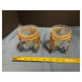 Brass tongue cracked glass candle holders