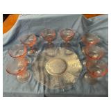 Pink Depression platter & dessert bowls