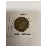 1907 d barber half dollar