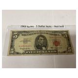 Red note 5 dollar bill