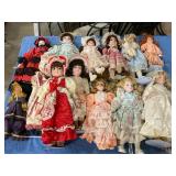 Lot of porcelain dolls & stands