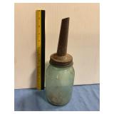 Vintage motor oil mason jar bottle