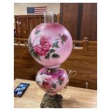 Victorian hand painted hurricane lamp