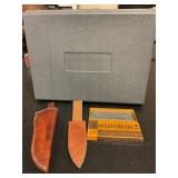 Gun box w/  sharpening stone & 2 sheaths