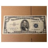Silver certificate 1953A blue seal 5 dollar bill