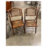 Antique wood Cain  folding chairs