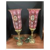 Vintage electric lamps w/ floral design globes