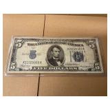 Silver Certificate Blue Seal $5 Bill 1934A