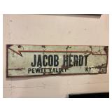 Jacob Herdt Pewee Valley metal sign 29" x 9"