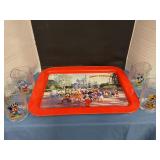 Mickey TV tray & 4 Mickey glasses