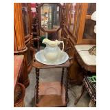 Antique washstand w/ pitcher & basin needs repairs