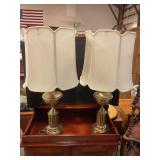 Brass base w/ white shades 33" T