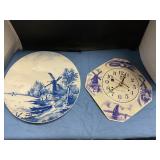 Vintage Delph style clock & plate