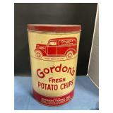 Vintage Gordons potato chip advertising tin can