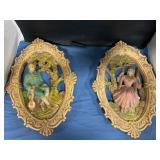 Vintage Chalkware wall plague of boy & girl 13" L