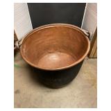Antique copper kettle w/ handle 20" round