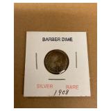 Silver Barber Dime 1908