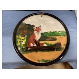 Pottery Handpainted Fox design platter 12" Round