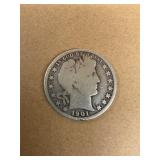 Silver Barber Half Dollar 1901