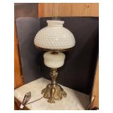 Vintage milk glass hobnail Hurricane lamp 27" T