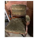 Antique green parlor armchair on wheels NO SHIP
