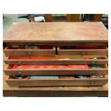 Wooden tool chest with tools