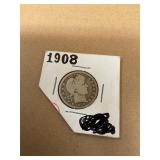 Silver Barber Quarter 1908